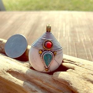 Tibetan Nepalese Pendant. Red/blue stones.